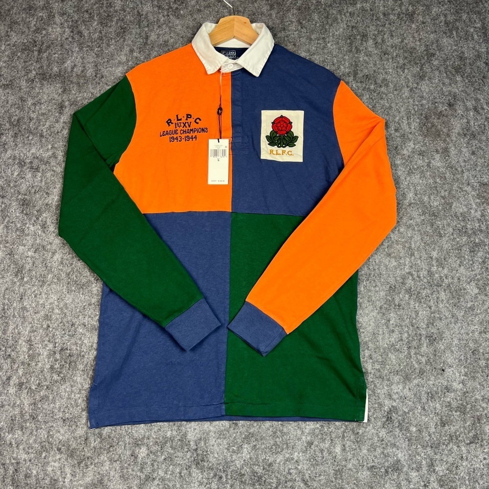 Polo by Ralph Lauren Colorblock Rugby Shirt - Orange/Blue/Green Size S